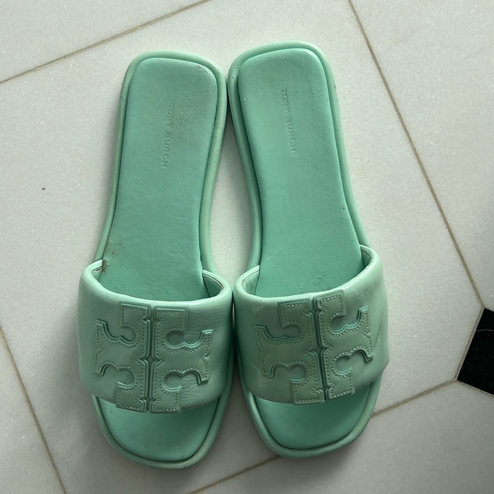 Tory Burch Mint Green Double T Strap Slide